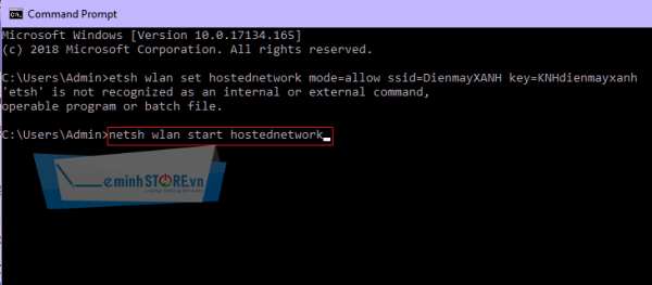 Gõ tiếp lệnh: netsh wlan start hostednetwork Gõ tiếp lệnh: netsh wlan start hostednetwork
