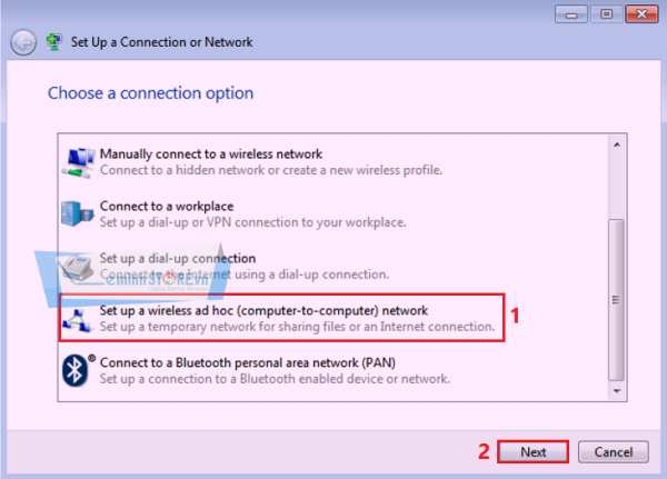 Bạn chọn Set up a wireless ad hoc (computer-to-computer) network > Chọn Next Set up a wireless ad hoc (computer-to-computer) network