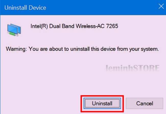 Khi cửa sổ Confirm Device Uninstall hiện ra, nhấn Uninstall.