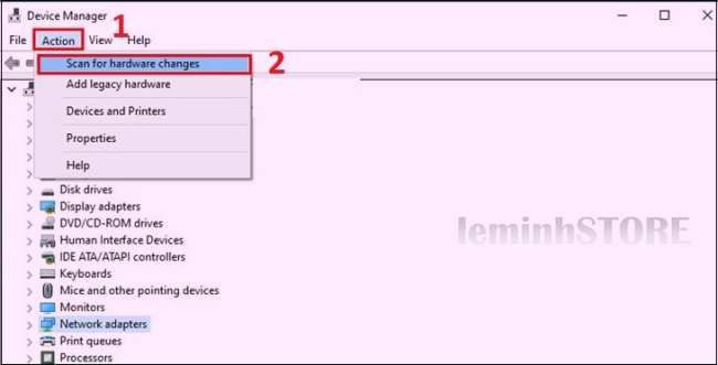 chọn Scan for hardware changes