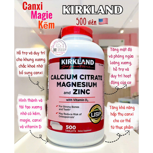 Calcium citrate magnesium zinc kirkland 500 viên