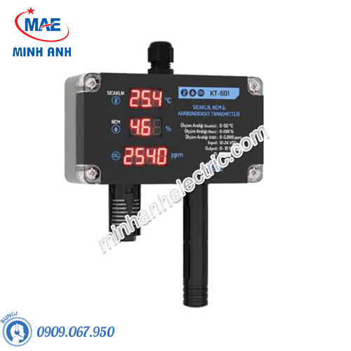 Cảm biến khí CO2, nhiệt độ, độ ẩm phòng EMS KT 601 (0-10V, có màn hình)