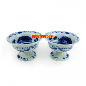 Cặp Chén Sứ Chân Cao Men Lam