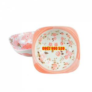 Cặp Tô Sứ Vuông Hoa Hồng Có Triện