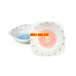 Cặp Tô Sứ Vuông Hoa Nổi Có Triện