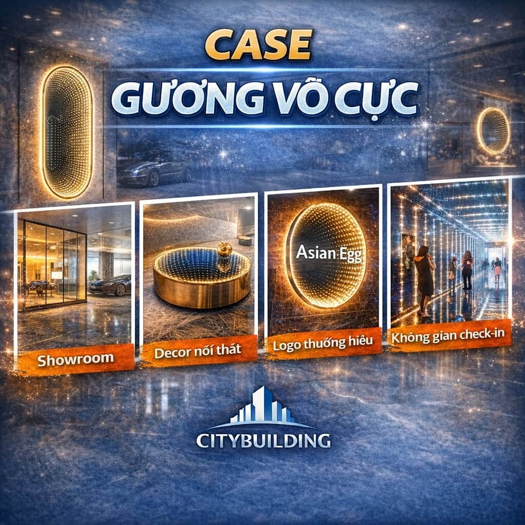 CASE GƯƠNG VÔ CỰC – ỨNG DỤNG THỰC TẾ TRONG TRANG TRÍ, SHOWROOM VÀ KHÔNG GIAN ĐIỂM NHẤN