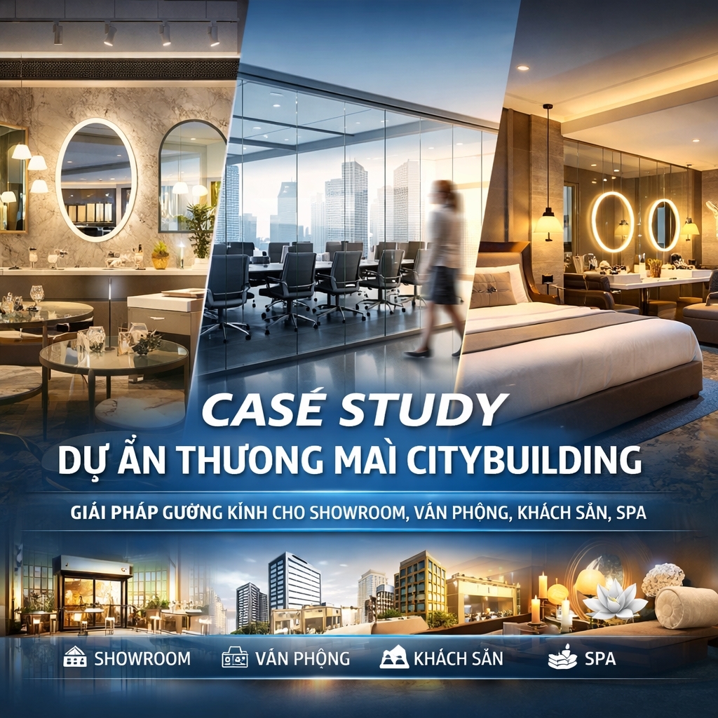 CASE STUDY DỰ ÁN THƯƠNG MẠI CITYBUILDING – GIẢI PHÁP GƯƠNG KÍNH CHO SHOWROOM VĂN PHÒNG KHÁCH SẠN SPA