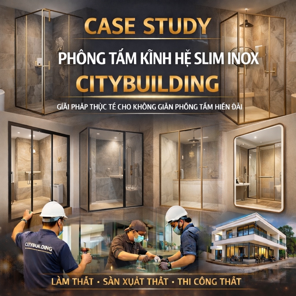 CASE STUDY PHÒNG TẮM KÍNH HỆ SLIM INOX CITYBUILDING GIẢI PHÁP THỰC TẾ CHO KHÔNG GIAN PHÒNG TẮM HIỆN ĐẠI
