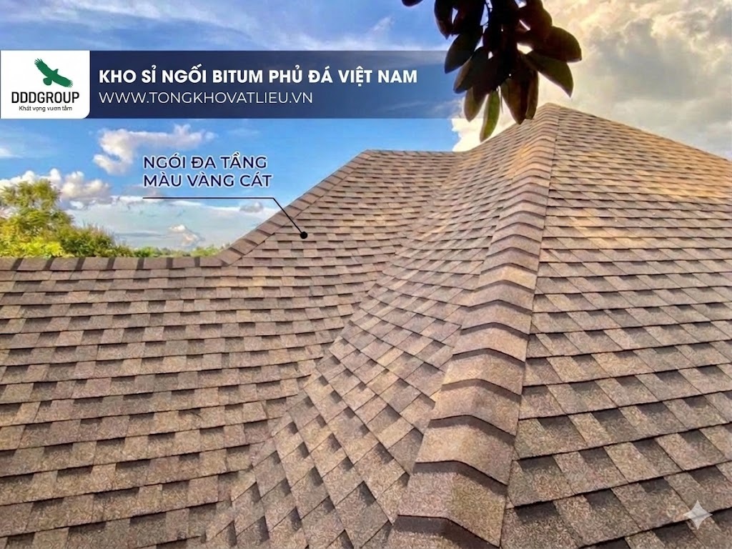 Ngói lợp bitum phủ đá dạng đa tầng EW004-BITUM-DN màu vàng cát