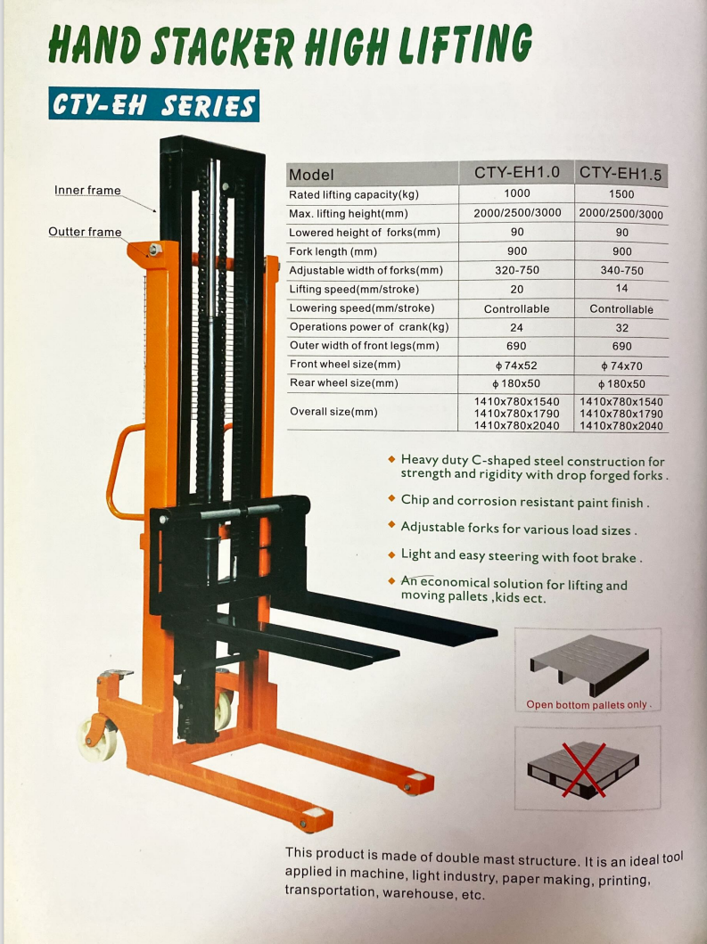 thông số xe nâng tay cao EH