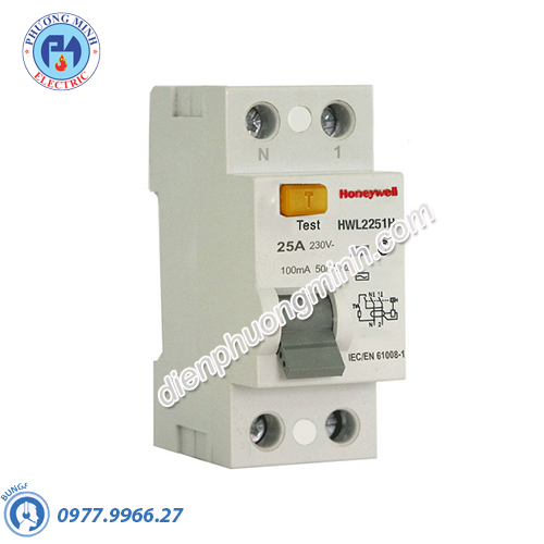 Cầu dao chống dòng rò RCD 2 cực 25A-100mA Honeywell - Model HWL2251H