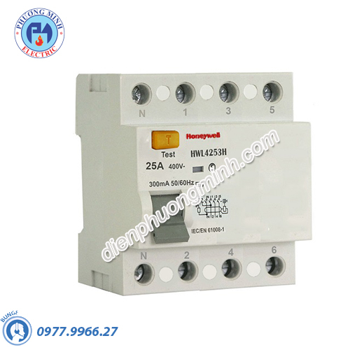 Cầu dao chống dòng rò RCD 4 cực 25A-300mA Honeywell - Model HWL4253H
