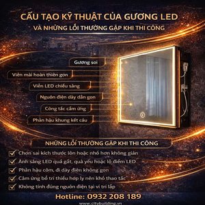 CẤU TẠO KỸ THUẬT CỦA GƯƠNG LED VÀ NHỮNG LỖI THƯỜNG GẶP KHI THI CÔNG