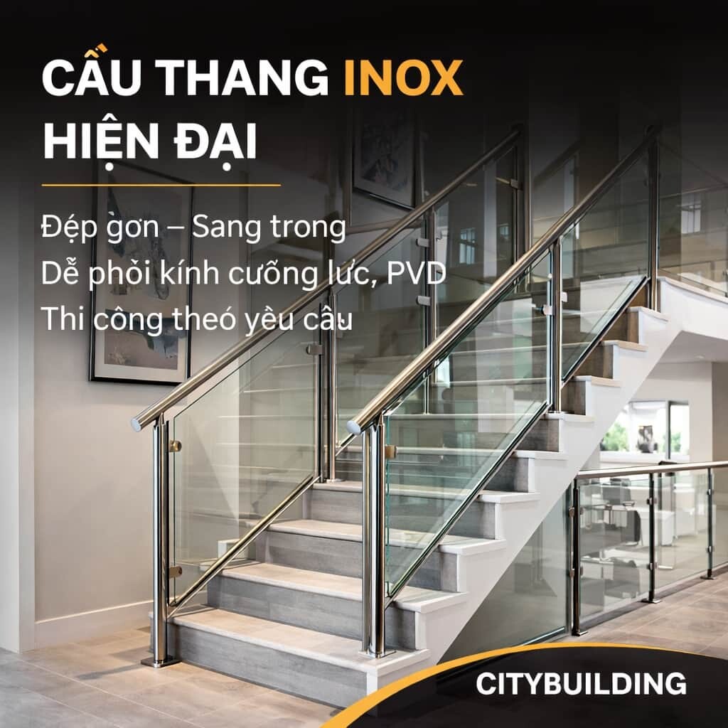 CẦU THANG INOX HIỆN ĐẠI ĐẸP GỌN SANG TRỌNG CHO KHÔNG GIAN MỚI CITYBUILDING