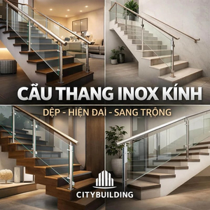 Cầu thang inox kính cường lực đẹp hiện đại Citybuilding