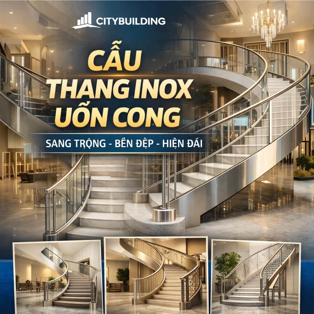 💎 CẦU THANG INOX UỐN CONG CAO CẤP ĐẸP SANG CHO BIỆT THỰ NHÀ PHỐ KHÁCH SẠN CITYBUILDING