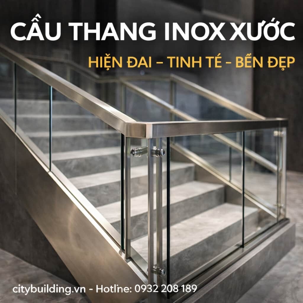 CẦU THANG INOX XƯỚC CITYBUILDING HIỆN ĐẠI TINH TẾ BỀN ĐẸP THEO YÊU CẦU