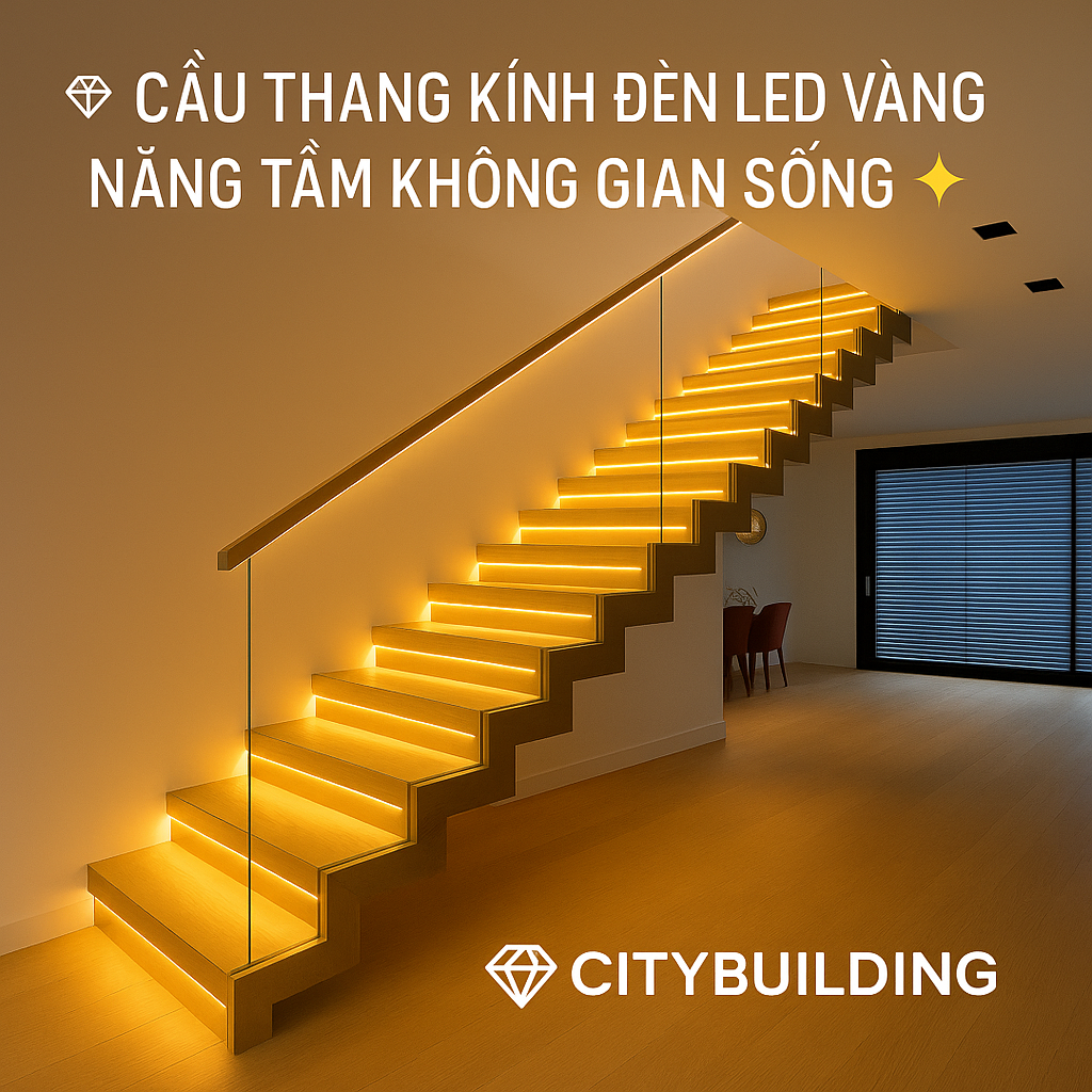 📌 CẦU THANG KÍNH ĐÈN LED VÀNG HIỆN ĐẠI | THI CÔNG CAO CẤP CITYBUILDING 2025
