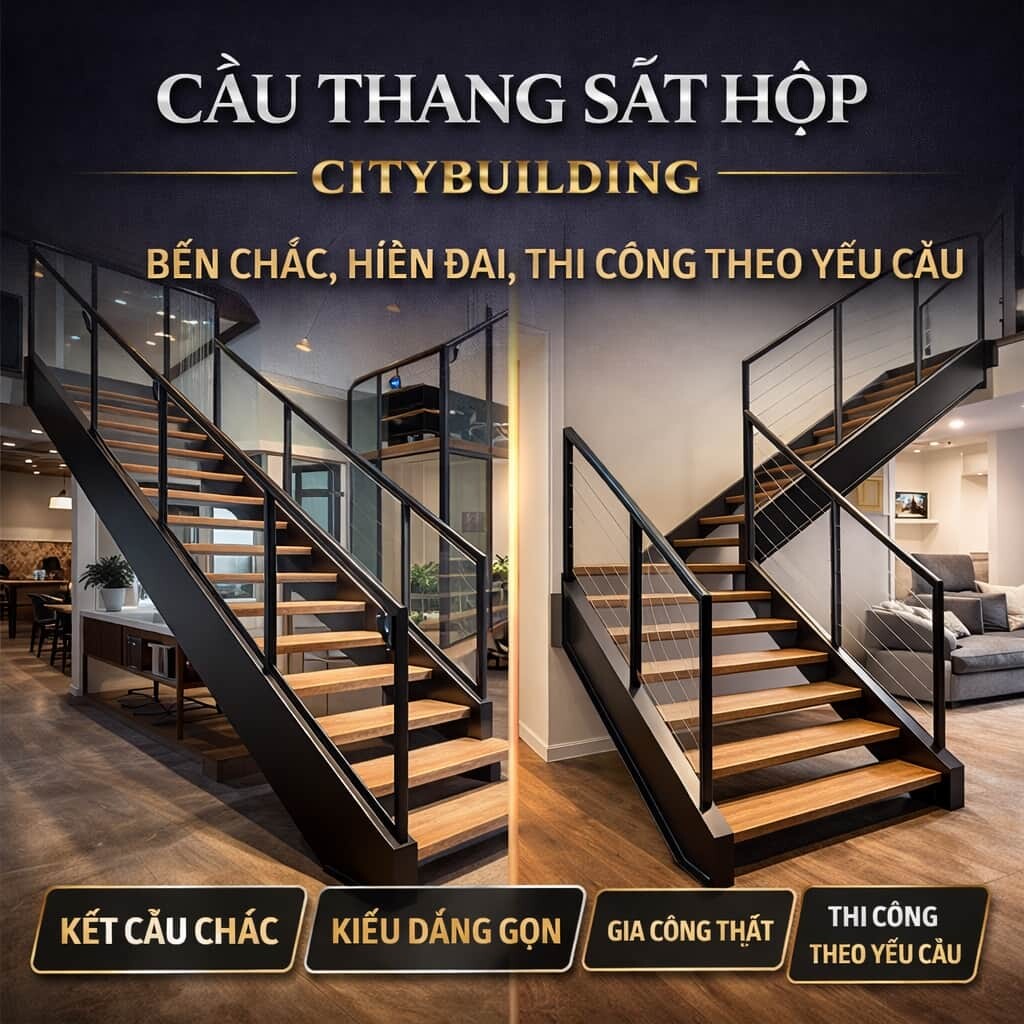 CẦU THANG SẮT HỘP CITYBUILDING – THIẾT KẾ ĐẸP, KẾT CẤU CHẮC, THI CÔNG THEO YÊU CẦU