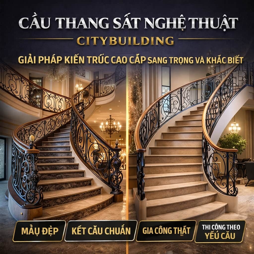 CẦU THANG SẮT NGHỆ THUẬT CITYBUILDING – THIẾT KẾ ĐẸP, GIA CÔNG THEO YÊU CẦU, THI CÔNG CHUẨN