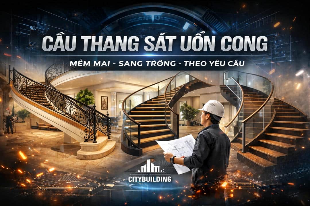CẦU THANG SẮT UỐN CONG ĐẸP MỀM MẠI SANG TRỌNG THI CÔNG THEO YÊU CẦU CITYBUILDING