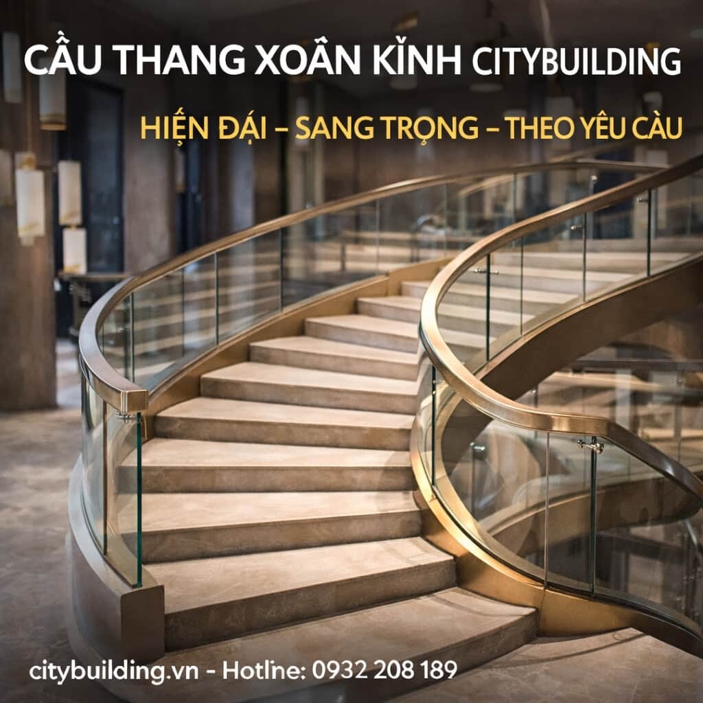 CẦU THANG XOẮN KÍNH CITYBUILDING ĐẸP HIỆN ĐẠI SANG TRỌNG THEO YÊU CẦU