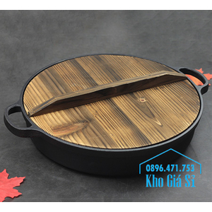Chảo gang đen 2 quai đúc thô nguyên khối chống dính tự nhiên đường kính 29cm nhập khẩu