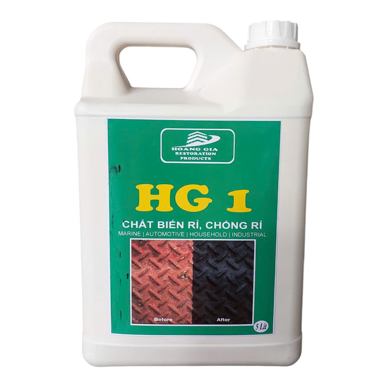 Chất tẩy gỉ sắt, chuyển hoá rỉ HG1 1L  là chất dùng để ức chế gỉ, chống ăn mòn, tẩy, làm sạch gỉ thép và bảo vệ thép khỏi bị gỉ