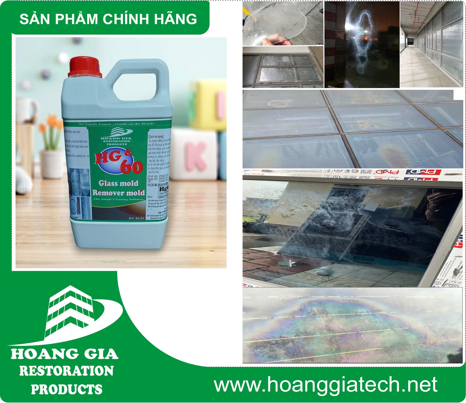 Chất Tẩy Mốc Kính, Vôi hoá kính HG 60 Glass Mold Remover Mold 2000ML