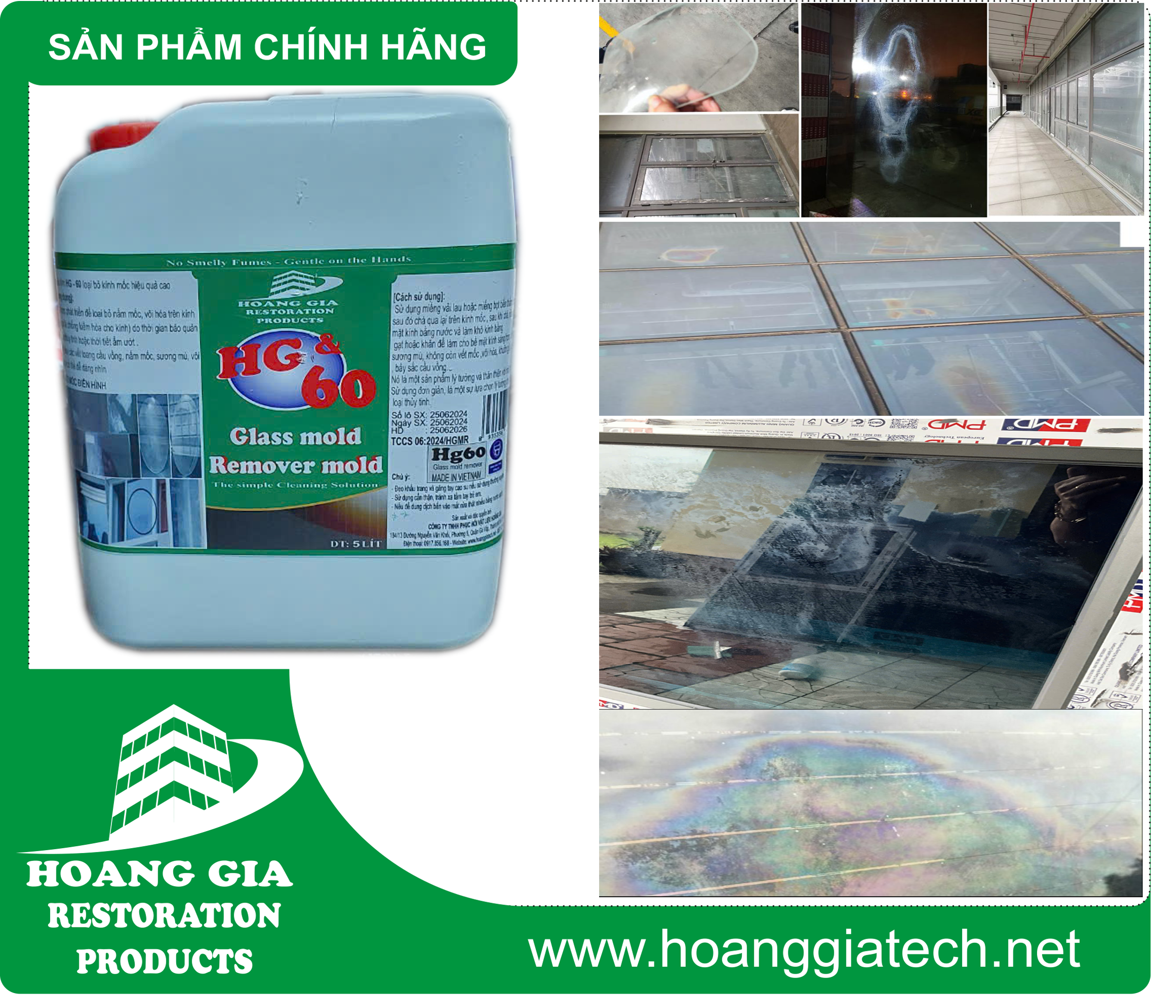 Chất Tẩy Mốc Kính, Vôi hoá kính HG 60 Glass Mold Remover Mold 5000ML