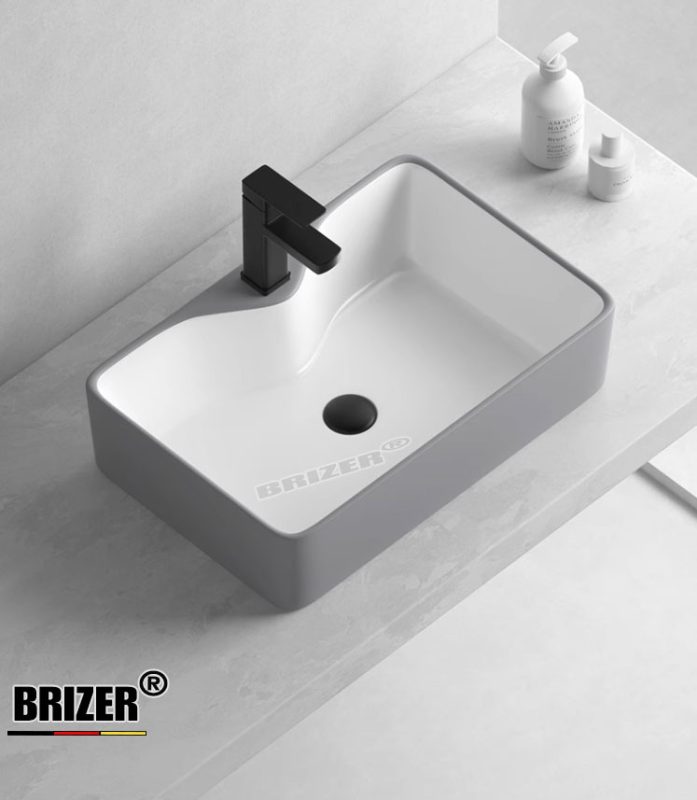 Chậu Lavabo Rửa Mặt Đặt Bàn Chữ Nhật Màu Xám Brizer BZ8422
