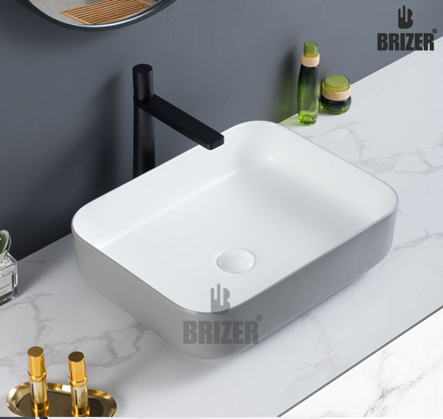 Chậu Lavabo Rửa Mặt Đặt Bàn Chữ nhật Xám Brizer BZ8425