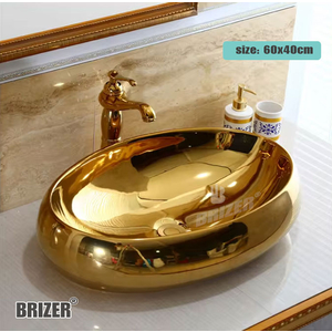 Chậu Lavabo Rửa Mặt Đặt Bàn Oval Vàng Brizer BZ8418
