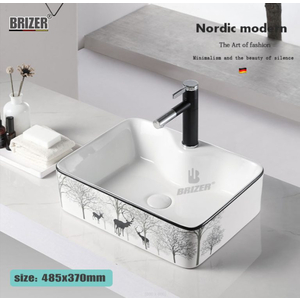 Chậu Lavabo Rửa Mặt Đặt Bàn Vuông Hươu Brizer BZ8428