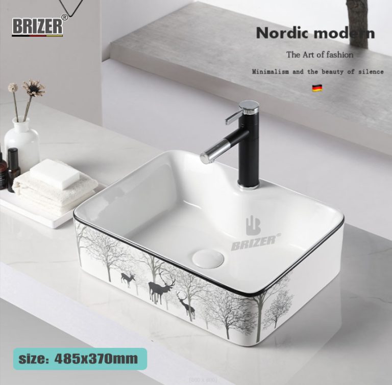 Chậu Lavabo Rửa Mặt Đặt Bàn Vuông Hươu Brizer BZ8428