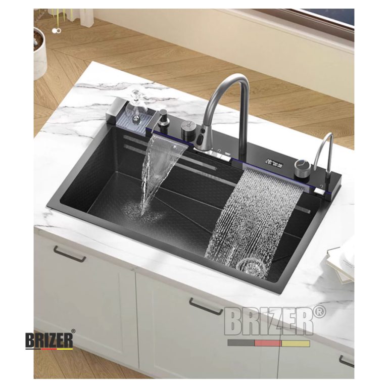 Chậu Rửa Chén 1 Hộc Lớn Inox Phủ Nano 5 Phím Đàn Hiển Thị Nhiệt Độ Brizer BZ7545Đ