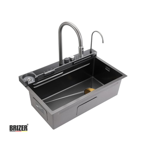 Chậu Rửa Chén 1 Hộc Lớn Inox Phủ Nano Phím Đàn Hiển Thị Nhiệt Độ Brizer BZ7546Đ