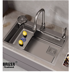 Chậu rửa chén 1 hộc lớn inox phủ nano xám Brizer BZ7846X