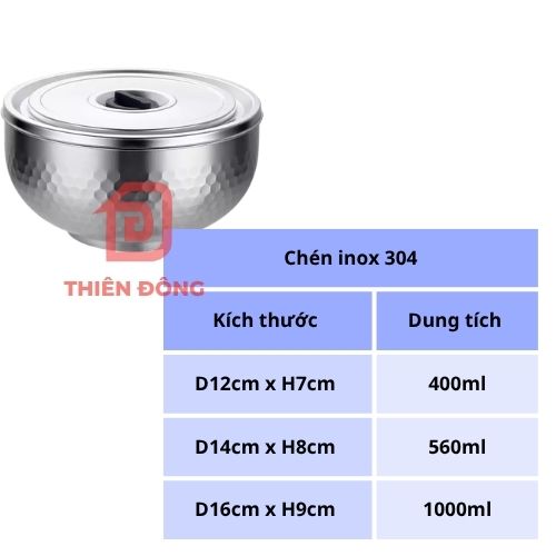 Chén Inox 304 Có Nắp Đậy Cao Cấp, An Toàn, Giữ Nhiệt Tốt, Giá Tốt