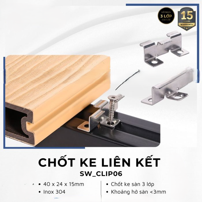 Chốt ke gỗ nhựa – Phụ kiện liên kết sàn gỗ nhựa SW_CLIP06 dòng 3 Lớp