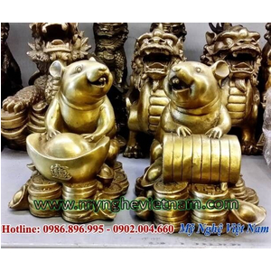 Chuột đồng phong thủy ôm tiền bằng đồng 12cm