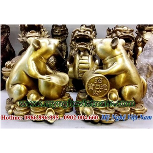 Chuột đồng phong thủy ôm tiền bằng đồng 12cm