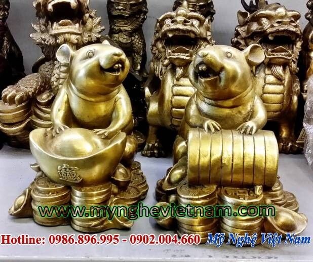 Chuột đồng phong thủy ôm tiền bằng đồng 12cm