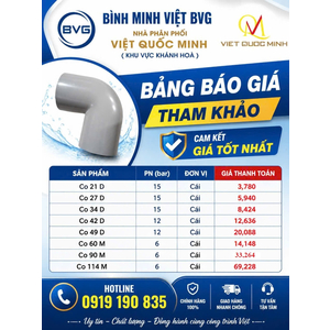 Co uPVC Bình Minh Việt BVG dân dụng thông thương 21D, 27D, 34D, 42D, 49D, 60M, 90M, 114M