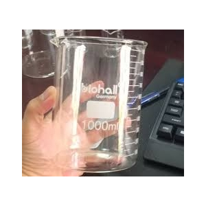 Cốc đốt thấp thành 1000 ml. (Schott- Đức). Chất liệu: Thủy tinh. Thang chia vạch rất