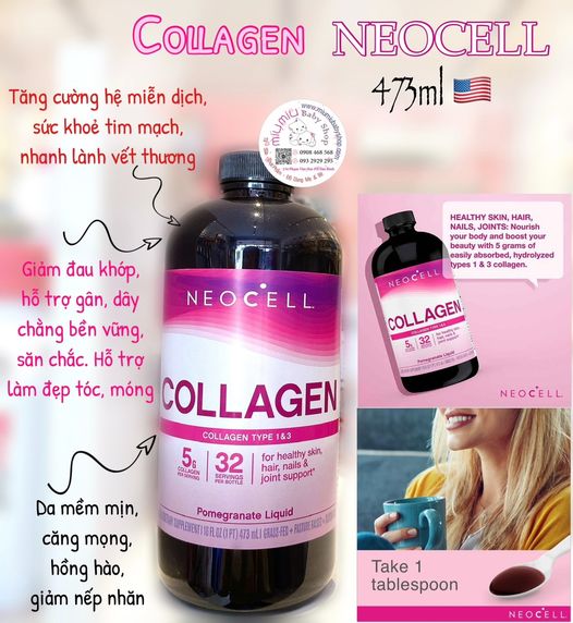 Collagen Lựu Đỏ Neocell Collagen +C Dạng Nước - 473 ml🇺🇸