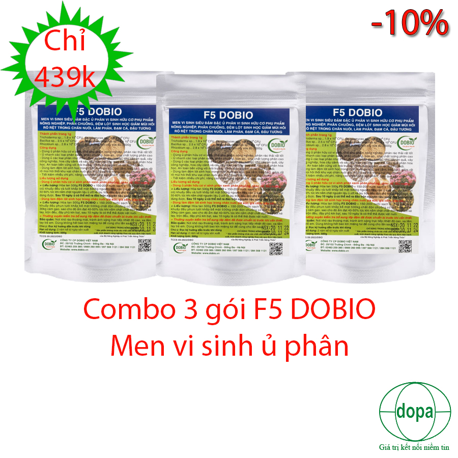 COMBIO 3 GÓI F5 DOBIO MEN VI SINH SIÊU ĐẬM ĐẶC Ủ PHÂN VI SINH HỮU CƠ PHỤ PHẨM NÔNG NGHIỆP, PHÂN CHUỒNG, ĐỆM LÓT SINH HỌC