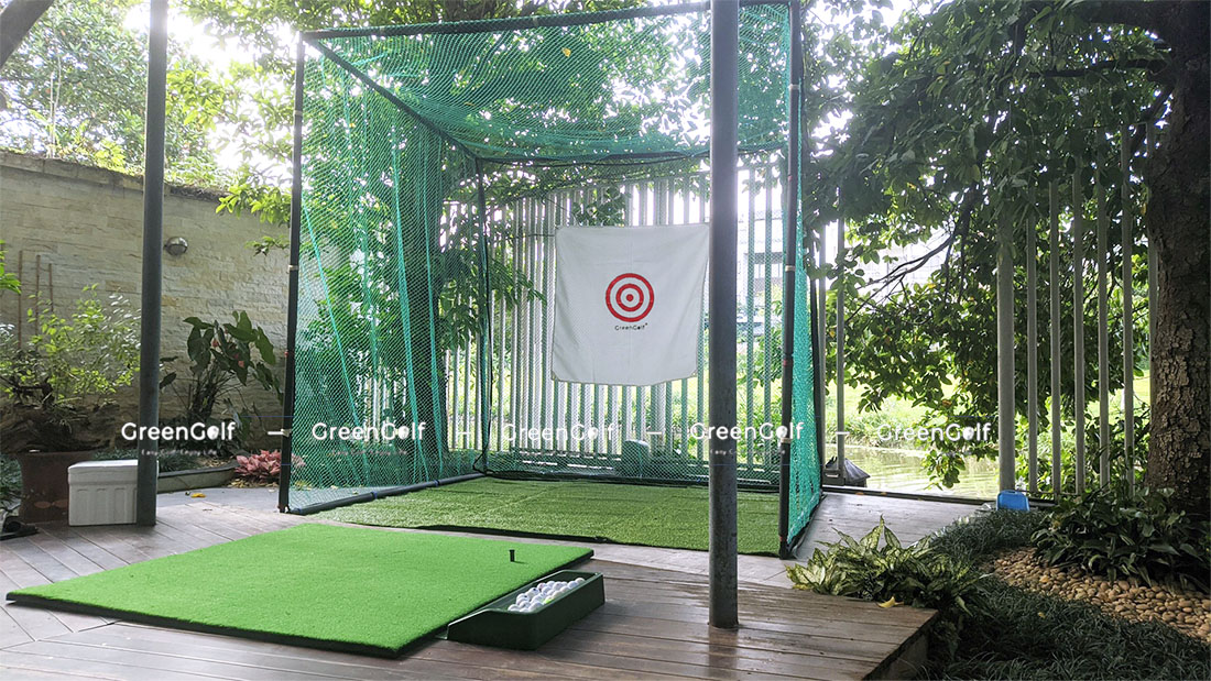 [Combo 02] Tập Swing An Toàn Với Khung Lưới Golf Kích Thước 3x3x3m/ Kèm Khay đựng bóng, Thảm Tập Swing, Thảm Cỏ Lót Sàn