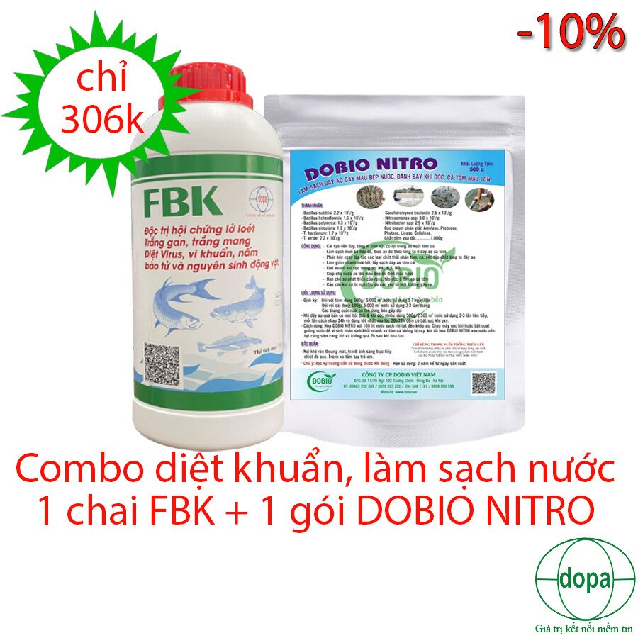 Combo 1 lít FBK + 1 gói DOBIO NITRO sát khuẩn, làm sạch nước.