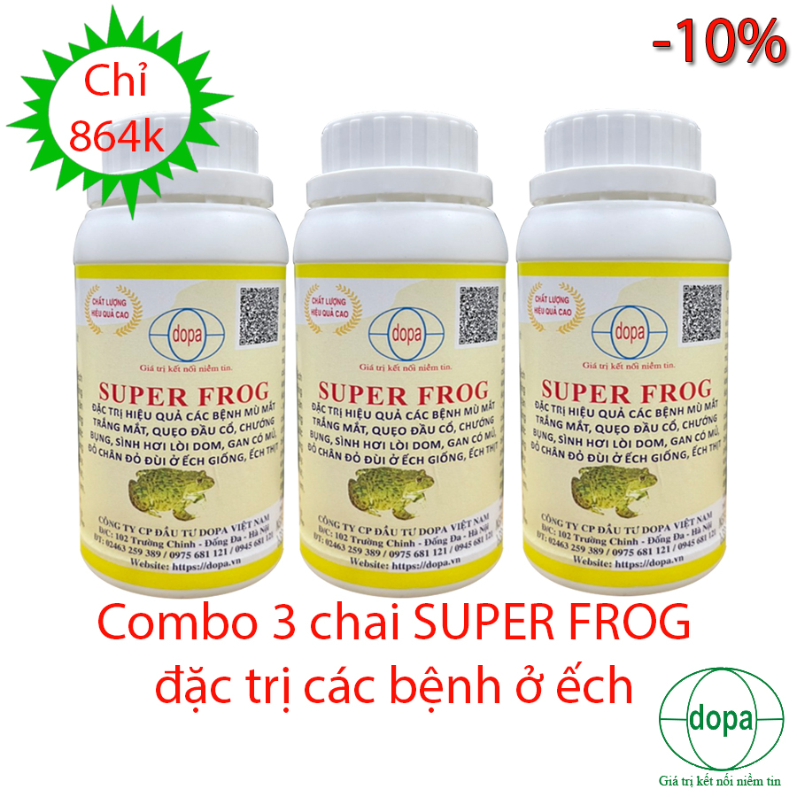 COMBO 3 CHAI SUPER FROG THUỐC PHÒNG TRỊ CÁC BỆNH THƯỜNG GẶP TRÊN ẾCH, CÁ VÀ THỦY SẢN